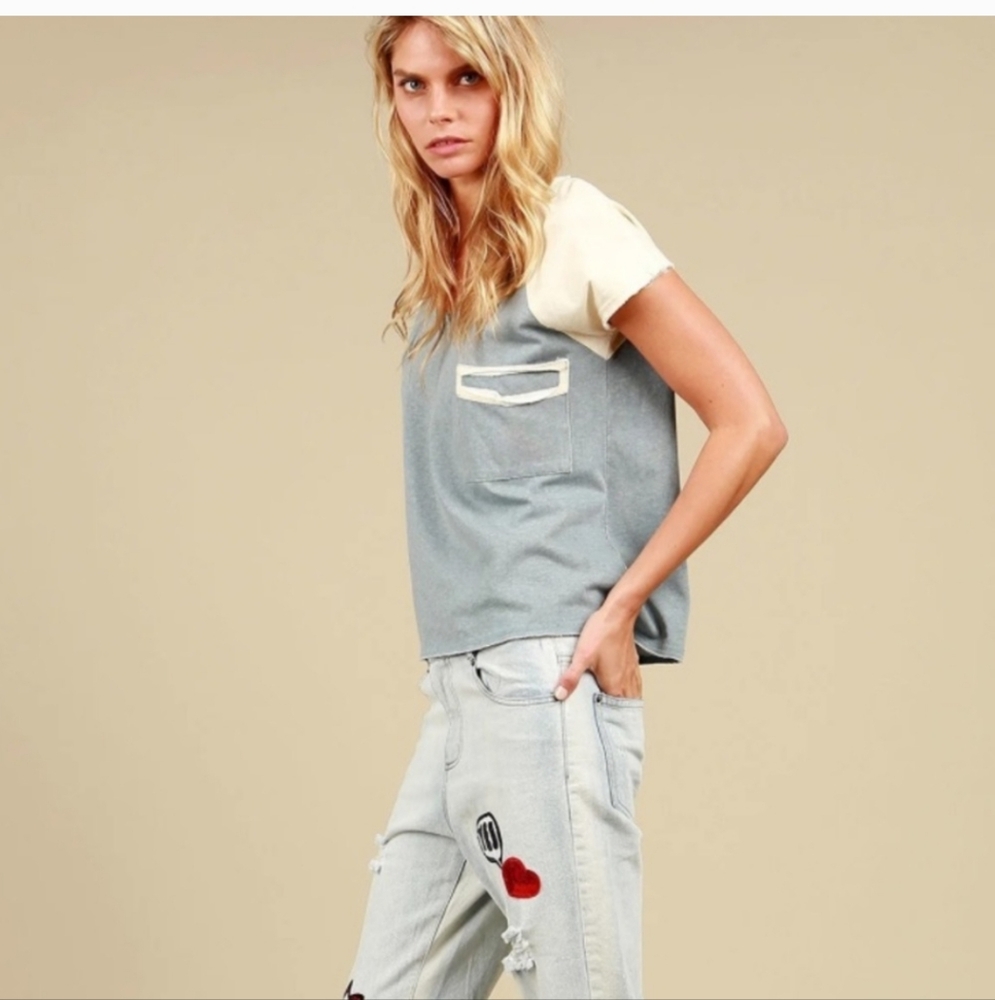 NWT POL Dolman Tee Distressed Pocket, Size Small - Picture 8 of 9